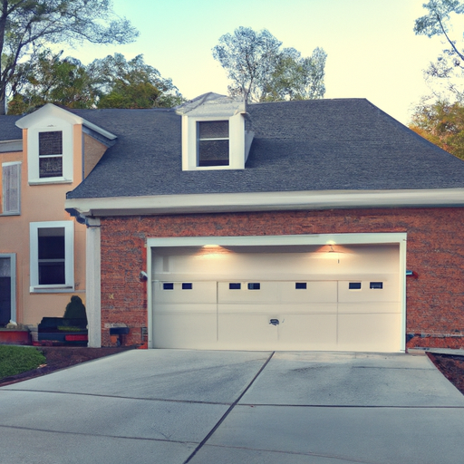 Suburban Princeton home exterior showing a modern garage door and ceiling-mounted smart opener in late-afternoon light.