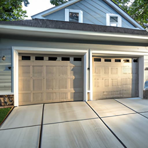 Suburban Princeton home with a closed modern sectional garage door visible on a clean driveway, early morning light.