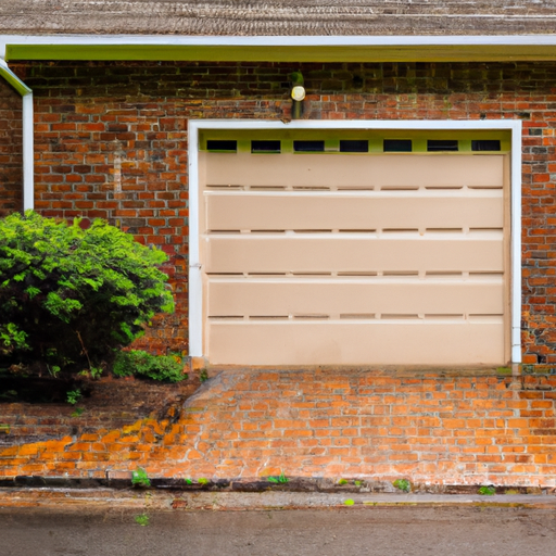 Residential sectional garage door on a brick Princeton home, wet driveway and visible tracks, overcast light.