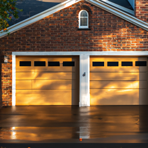 Suburban Princeton garage door with insulated panels and new weatherstrip at golden hour, no people.