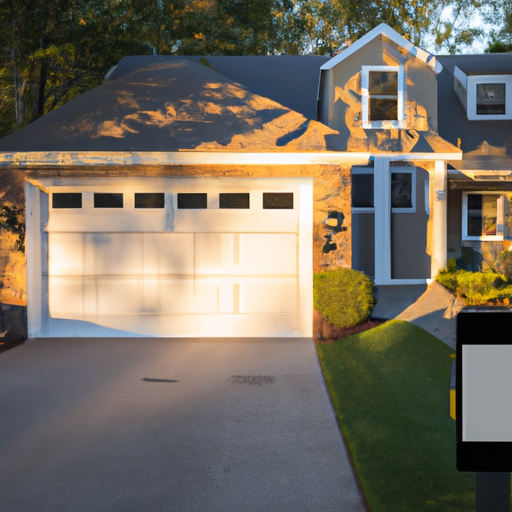 Princeton home exterior with a visible sectional garage door, smart keypad, and smartphone showing a garage app.
