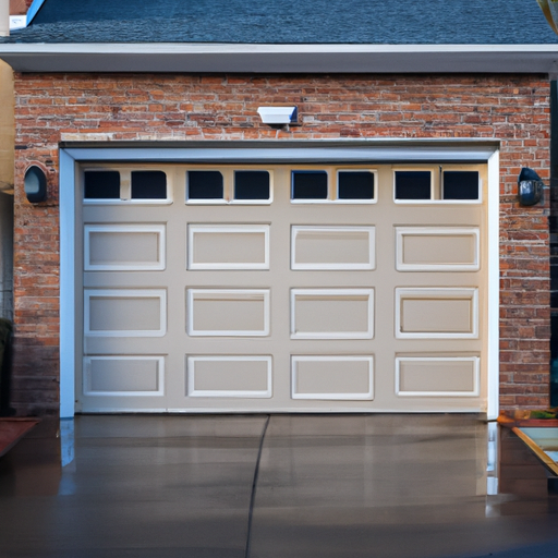 Suburban Princeton home featuring a closed insulated garage door on a brick facade at morning light.